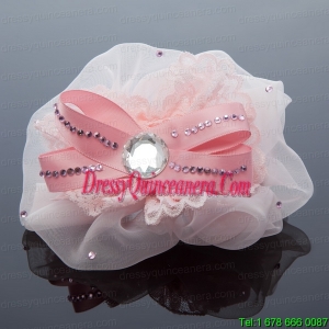 2014 Lace and Tulle Pink Hair Ornament with Rhinestone