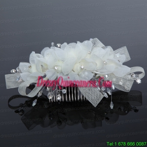 2014 Simple White Tulle Imitation Pearls Hair Combs