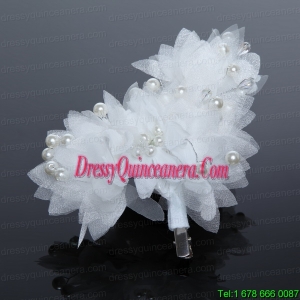 Imitation Pearls Tulle Outdoor Hair Ornament in Red