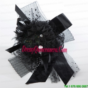 Black Rhinestone Feather Hair Ornament for Imitation Pearls