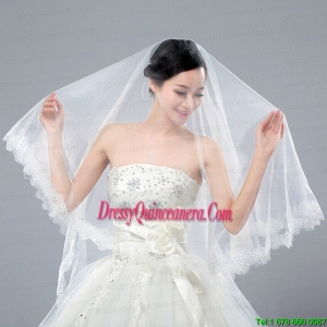 One-Tier Angle Cut Wedding Veils with Lace Appliques Edge