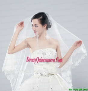 2014 Two-Tier Tulle Elbow Veils with Lace Edge