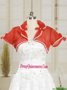 Cheap Organza Coral Red Wedding Party Shawls with Beading