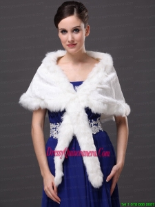 Faux Fur Elegant V Neck White Faux Fur Wedding Party Wedding Wrap