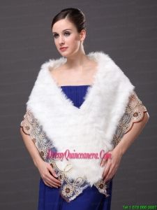 Lace V Neck Faux Fur Stylish White Formal Occasions Wraps / Shawls