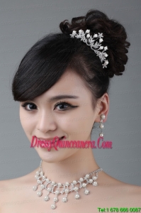 Rhinestone Wedding Jewelry Set In Alloy Including Necklace Earrings And Crown