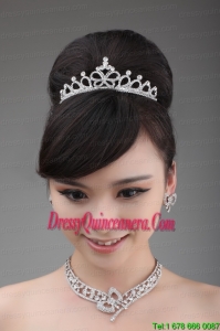 Rhinestone Wedding Jewelry Set Including Necklace Earrings And Crown With Bowknot