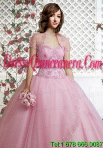 Beautiful Appliques and Beading Light Pink Special Occasion Quinceanera Jacket