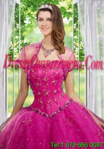 Beautiful Beading and Appliques Hot Pink Tulle Quinceanera Jacket