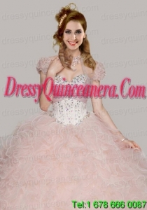 Best Baby Pink Organza Open Front Quinceanera Jacket with Ruffles and Beading