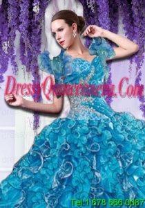 Brand new Organza Beading and Ruffles Quinceanera Jacket in Blue
