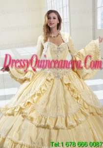 Gorgeous Light Yellow Long Sleeves Quinceanera Jacket With Ruffles and Beading