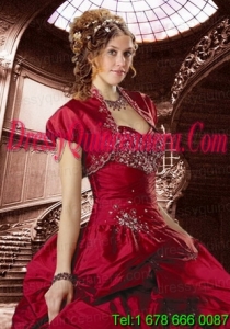 Gorgeous Wine Red Taffeta Quinceanera Jacket with Beading and Ruffles