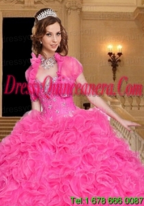 Most Popular Beading and Ruffles Hot Pink Quinceanera Jacket with Open Front
