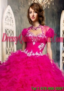 The Most Popular Ruffles and Beading Quinceanera Jacket in Hot Pink