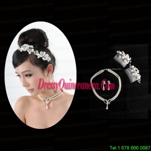 Dignified Necklace and Earings Jewelry Set Including Hairpins