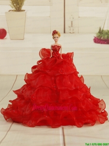 Pretty Bowknot Organza Barbie Doll Dress in Red
