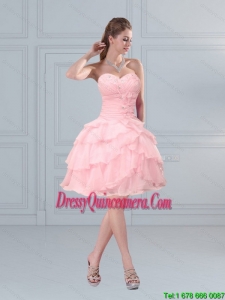 2015 Beautiful Baby Pink Sweetheart Beaded Dama Dresses with Ruffled Layers