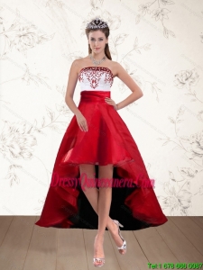 Beautiful White And Wine Red High Low Strapless Dama Dresses with Embroidery