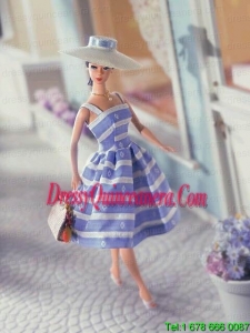 Elegant Embroidery Gown with Straps Tea-length Made to Fit the Barbie Doll