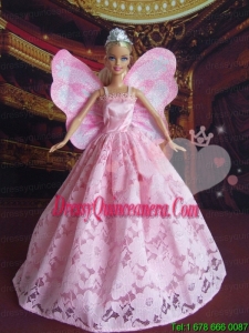 Lovely Princess Handmade Baby Pink Straps Party Clothes Fashion Dress for Noble Barbie