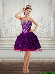 2015 Beautiful Purple Strapless Dama Dresses with Embroidery and Ruffles