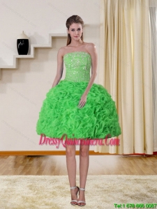 2015 Beautiful Spring Green Strapless Dama Dresses with Beading and Ruffles