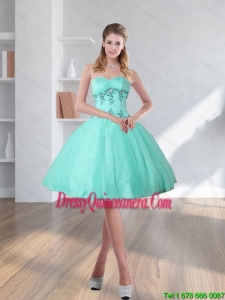 2015 Beautiful Spring Turquoise Sweetheart Dama Dresses with Embroidery