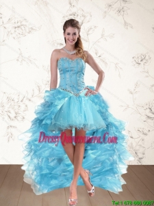 Beautiful Baby Blue Sweetheart High Low Prom Dresses with Ruffles and Beading