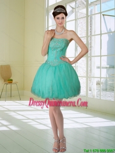 Beautiful Apple Green Strapless 2015 Dama Dresses with Embroidery and Beading