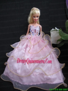 Beautiful Ball Gown Pink Taffeta and Organza Gown For Barbie Doll
