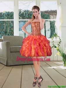 Beautiful Ball Gown Strapless Multi Color 2015 Dama Dresses with Beading and Ruffles