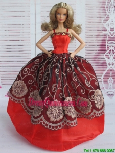 Beautiful Embroidery Ball Gown Red and Black Barbie Doll Dress