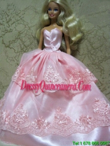 Beautiful Pink Handmade Dress With Lace Dress for Noble Barbie