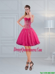 Beautiful Sweetheart Hot Pink Dama Dresses with Embroidery and Beading