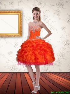 Beautiful Sweetheart Orange Dama Dresses with Ruffles and Beading