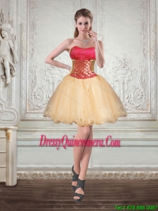 Champagne Beautiful Strapless Multi Color Short Dama Dresses with Beading and Embroidery
