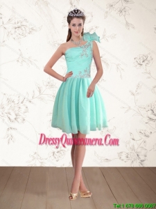 Discount and Beautiful Apple Green One Shoulder Dama Dresses with Beading