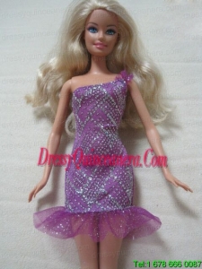 Fashion One Shoulder Mini Length Dress With Beading Gown For Barbie Doll