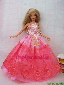 New Beautiful Pink Lace Handmade Party Clothes Fashion Dress for Noble Barbie