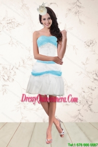 Beautiful White and Baby Blue Strapless Dama Dresses for 2015