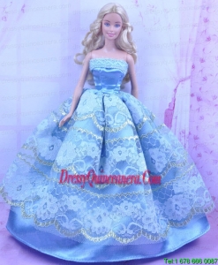 Blue Handmade Gown With Appliques and Sequins Made to Fit the Barbie Doll