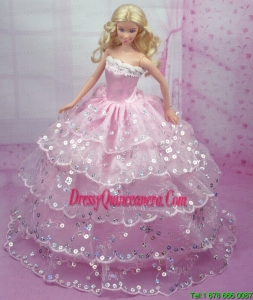 Luxurious Pink Gown With Sequins and Embroidery Made to Fit the Barbie Doll