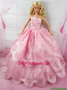 Romantic Pink Gown With Embroidery Dress For Barbie Doll