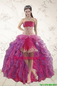 2015 Beautiful High Low Dama Dresses with Appliques and Ruffles