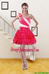 2015 Beautiful One Shoulder Dama Dresses with Ruffled Layers and Hand Made Flower