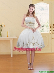 2015 Beautiful White Strapless Dama Dress with Embroidery