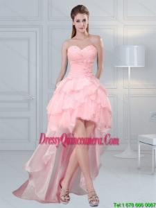 2015 Popular Baby Pink Sweetheart Beaded Dama Dresses with Ruffled Layers