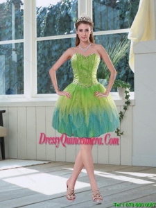 Beautiful Beaded Multi Color Sweetheart Dama Dress with Appliques