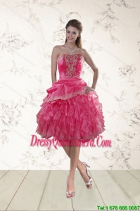 Coral Red Strapless Dama Dresses with Beading and Ruffles